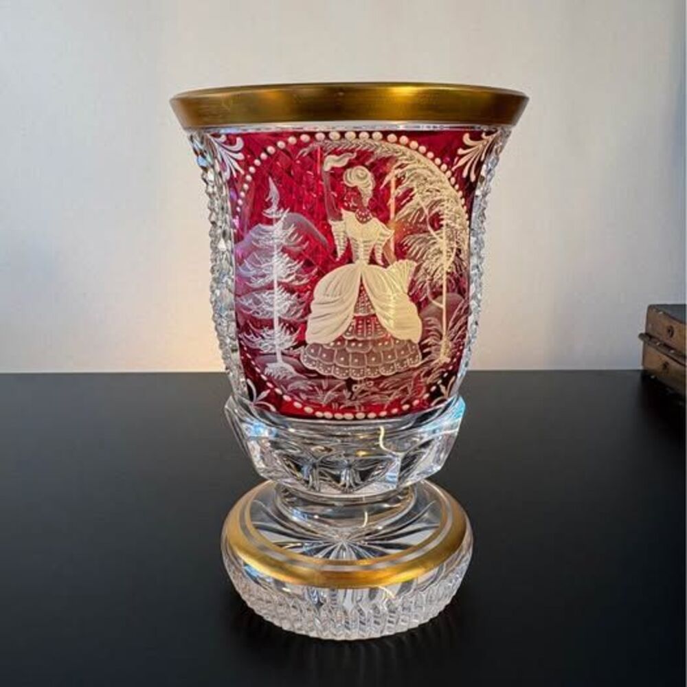 Val Saint Lambert Ruby Flash Cut-to-Clear Crystal Vase